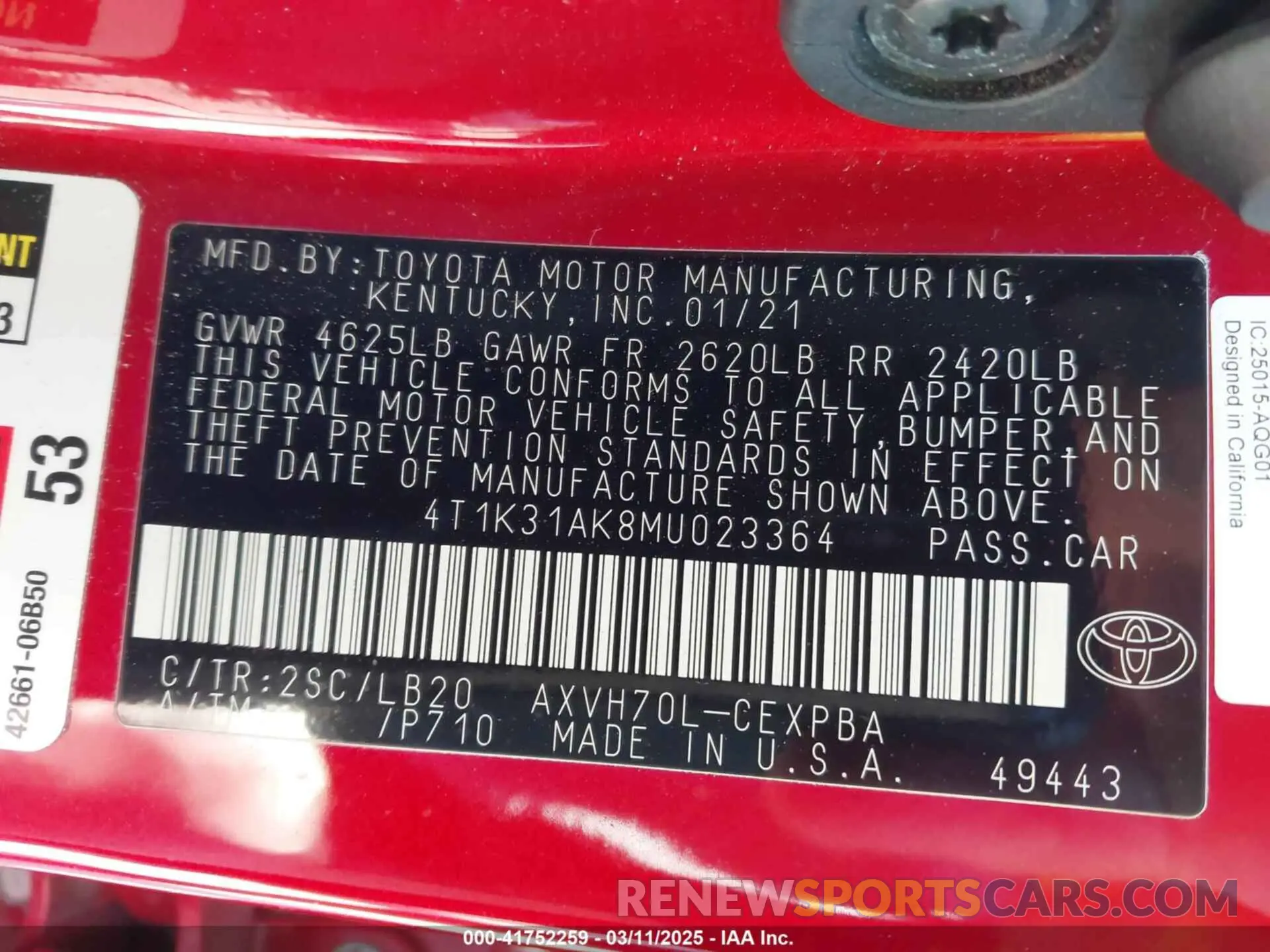 9 Фотография поврежденного автомобиля 4T1K31AK8MU023364 TOYOTA CAMRY 2021