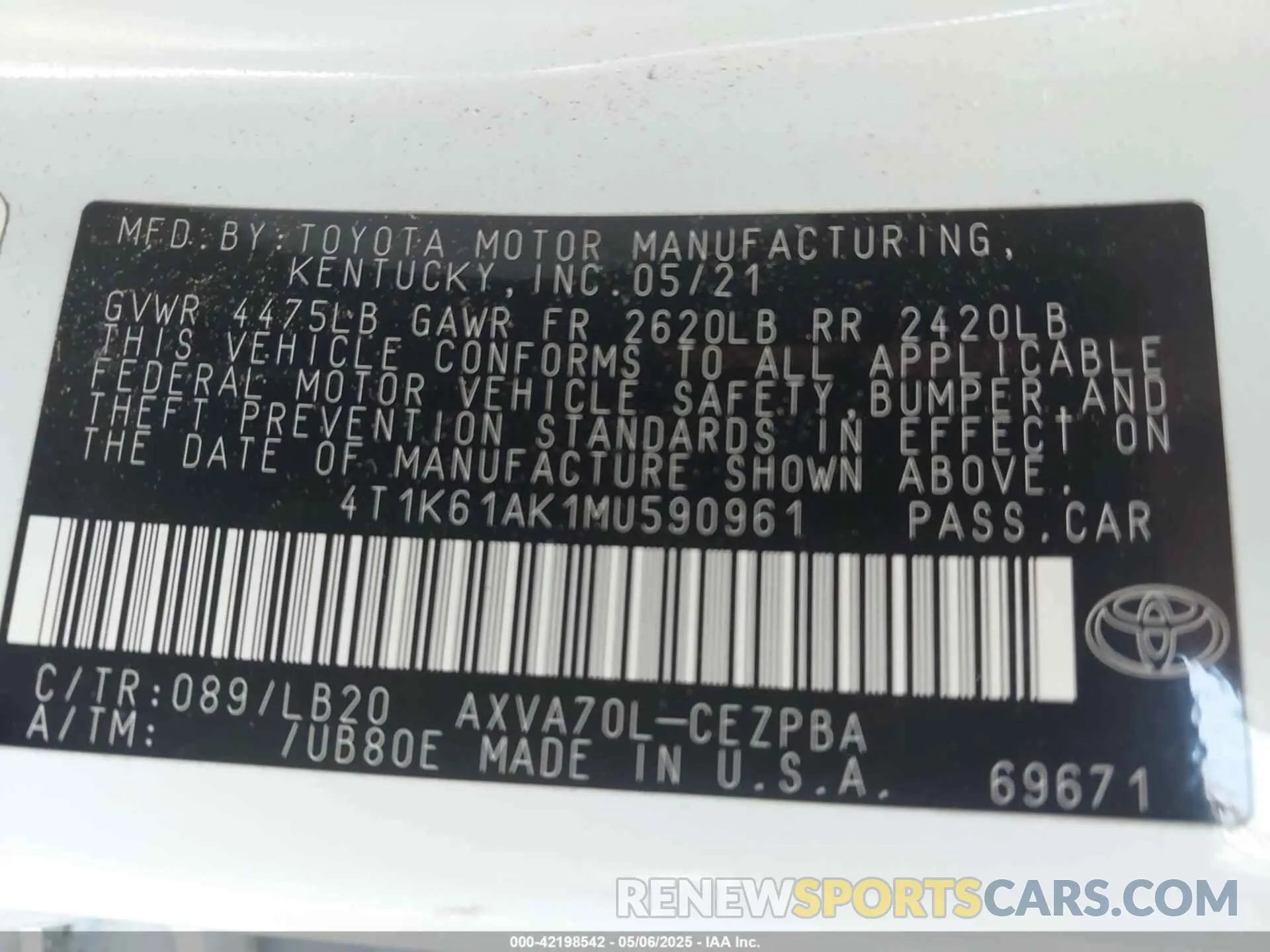 9 Photograph of a damaged car 4T1K61AK1MU590961 TOYOTA CAMRY 2021