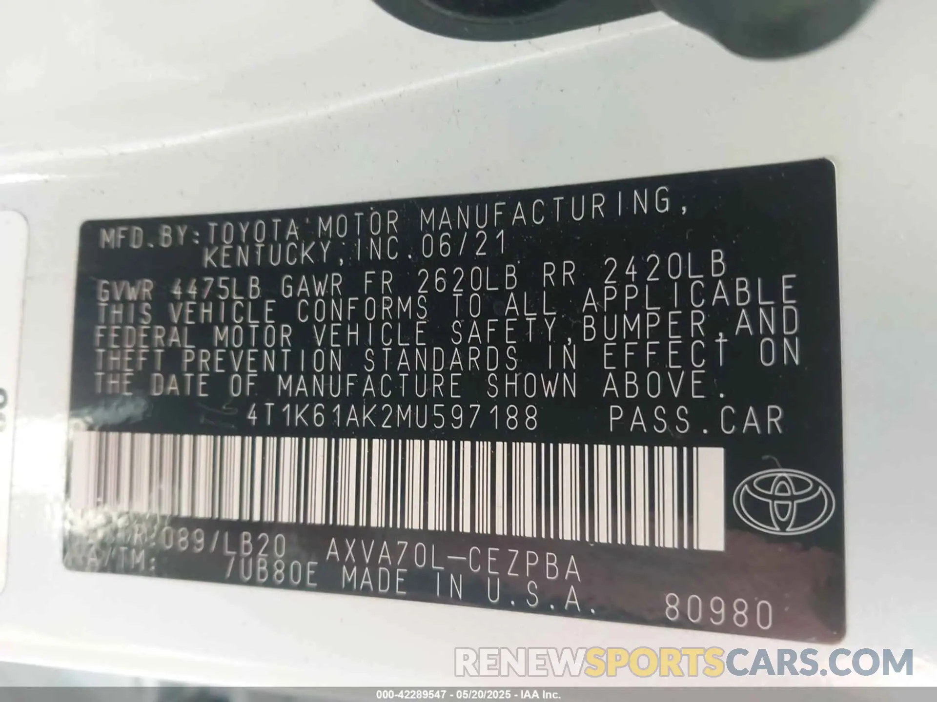 9 Photograph of a damaged car 4T1K61AK2MU597188 TOYOTA CAMRY 2021