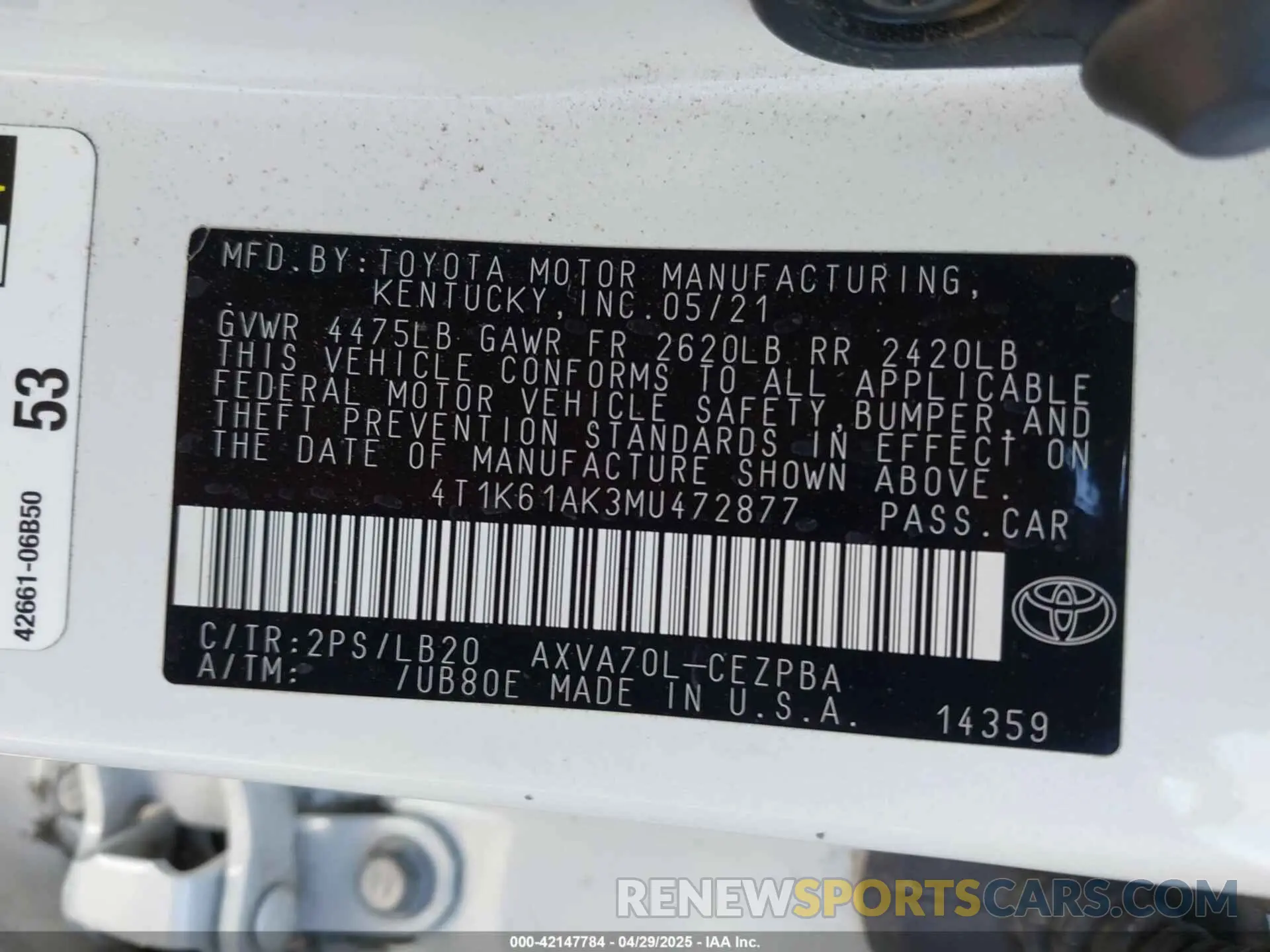 9 Photograph of a damaged car 4T1K61AK3MU472877 TOYOTA CAMRY 2021