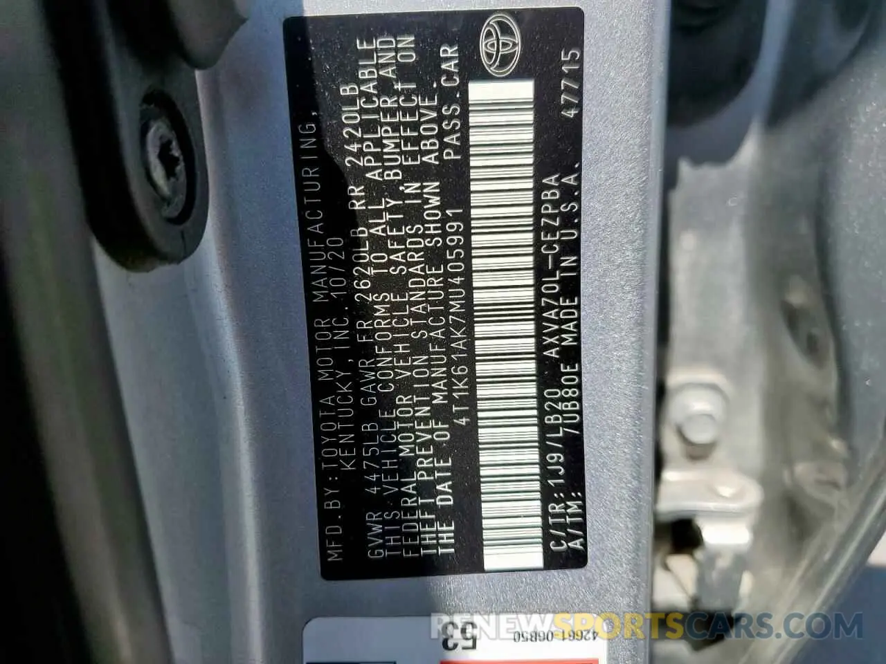 12 Фотография поврежденного автомобиля 4T1K61AK7MU405991 TOYOTA CAMRY 2021