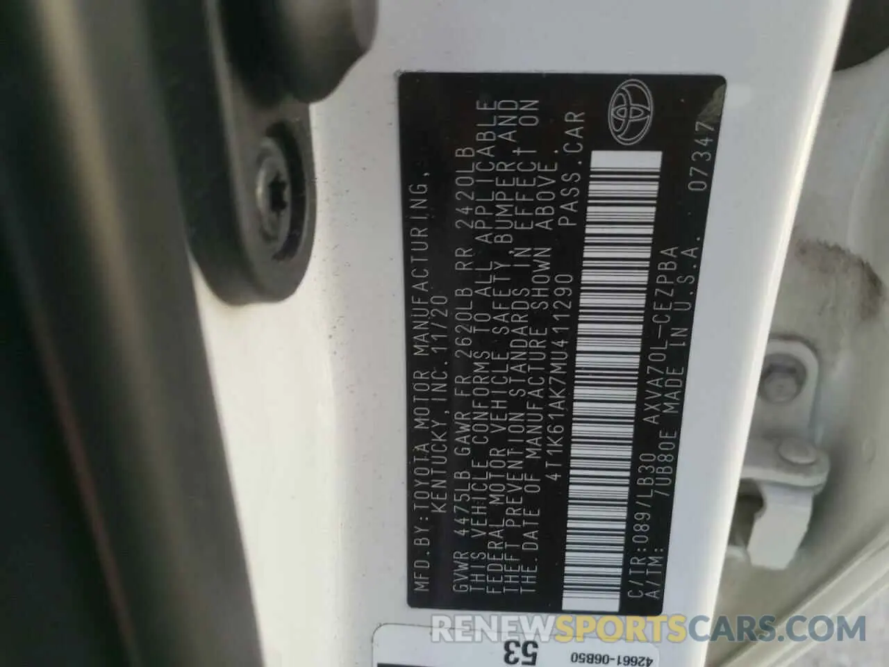 10 Фотография поврежденного автомобиля 4T1K61AK7MU411290 TOYOTA CAMRY 2021
