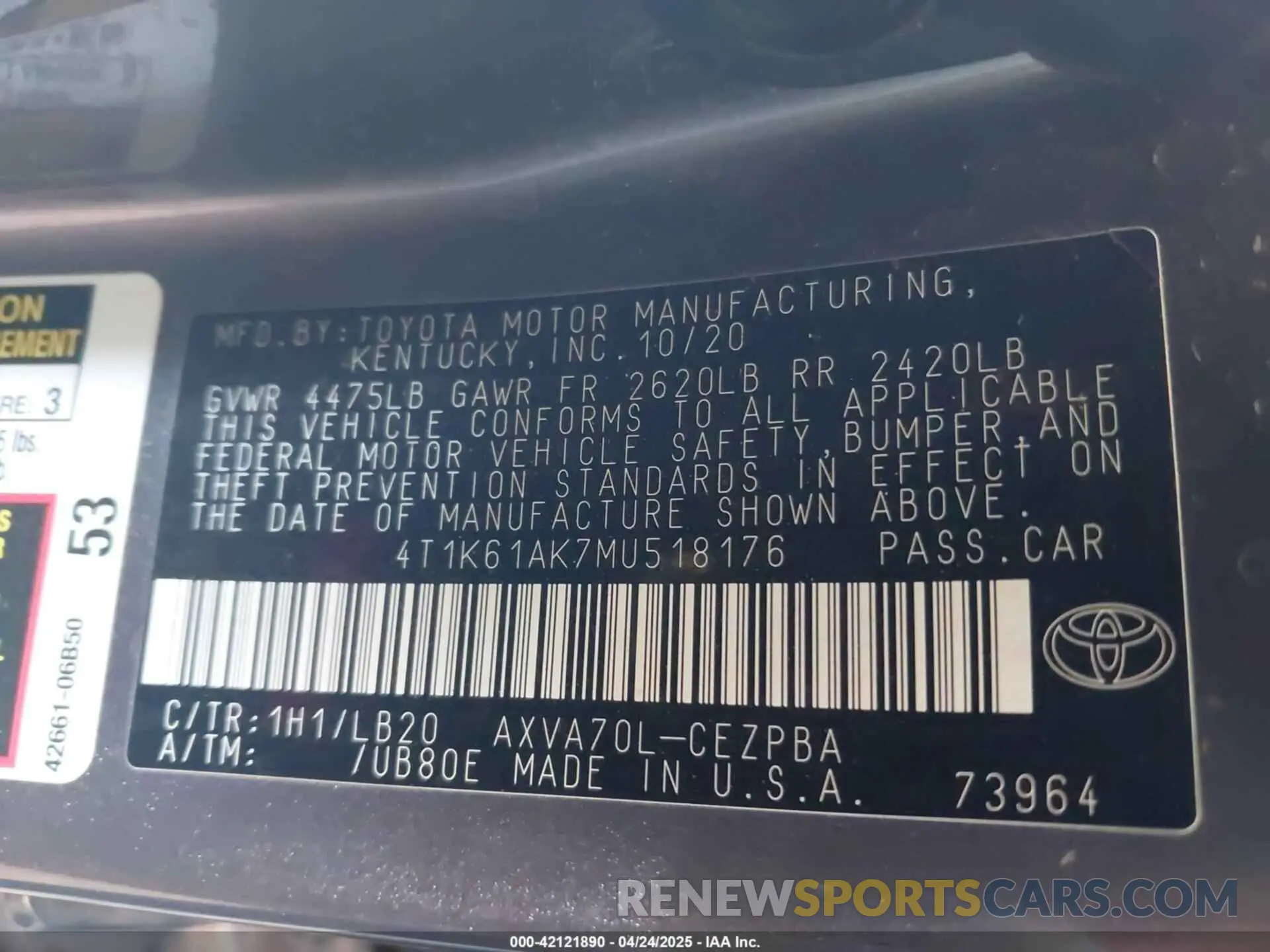 9 Photograph of a damaged car 4T1K61AK7MU518176 TOYOTA CAMRY 2021