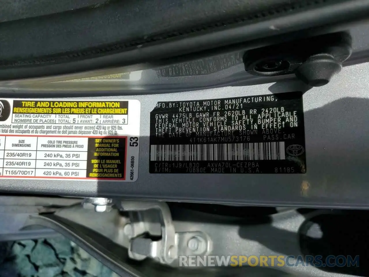 13 Фотография поврежденного автомобиля 4T1K61AK7MU573176 TOYOTA CAMRY 2021