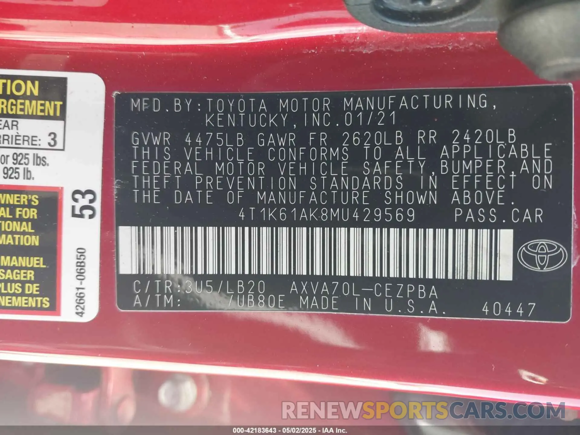 9 Photograph of a damaged car 4T1K61AK8MU429569 TOYOTA CAMRY 2021