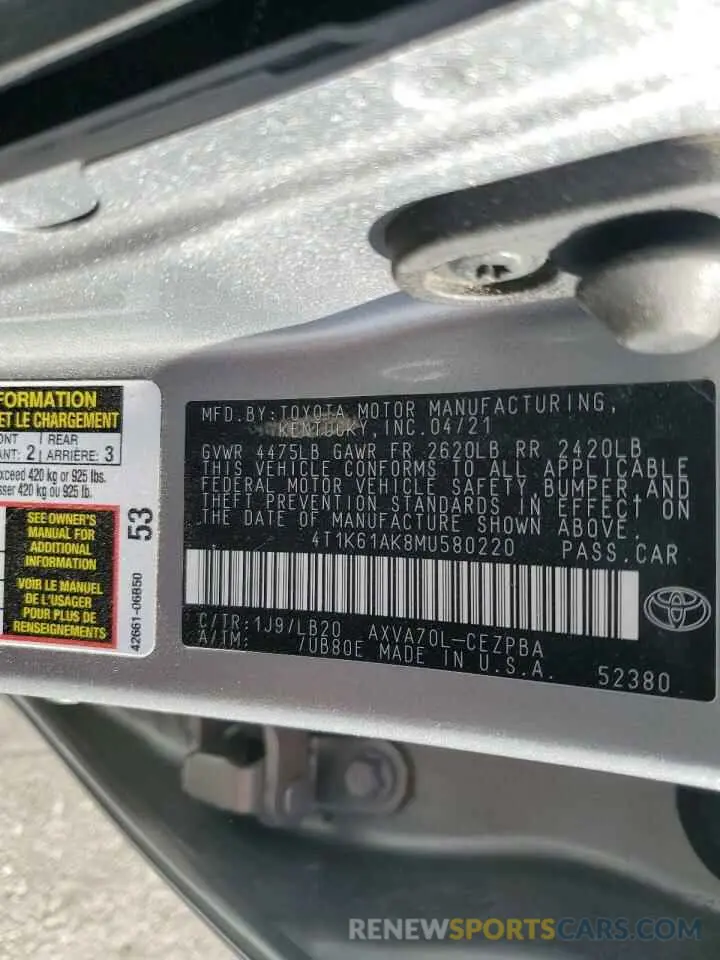 13 Photograph of a damaged car 4T1K61AK8MU580220 TOYOTA CAMRY 2021