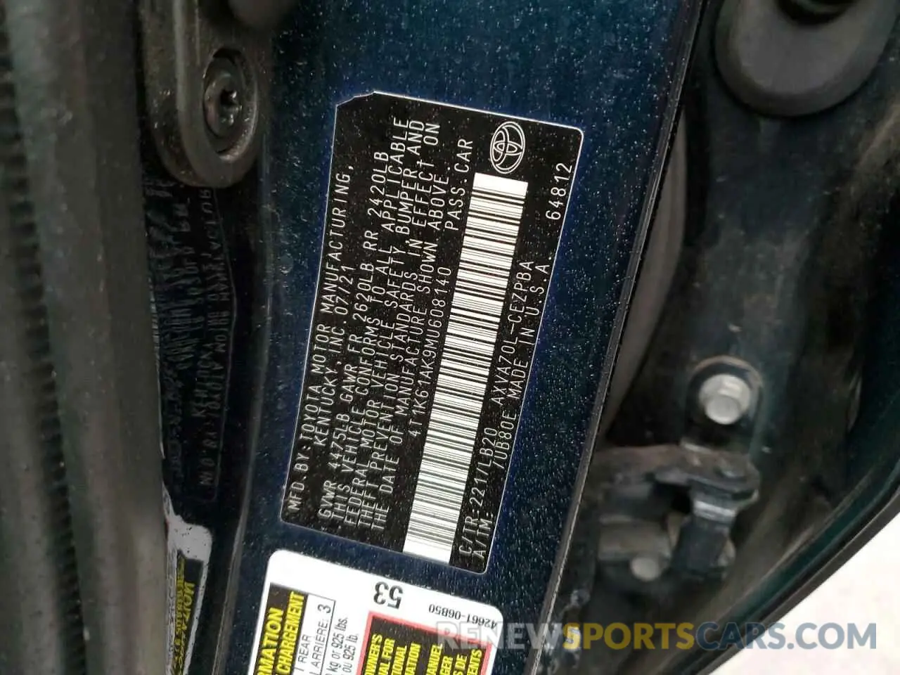 12 Photograph of a damaged car 4T1K61AK9MU608140 TOYOTA CAMRY 2021