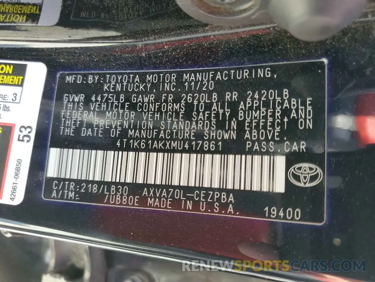 13 Photograph of a damaged car 4T1K61AKXMU417861 TOYOTA CAMRY 2021