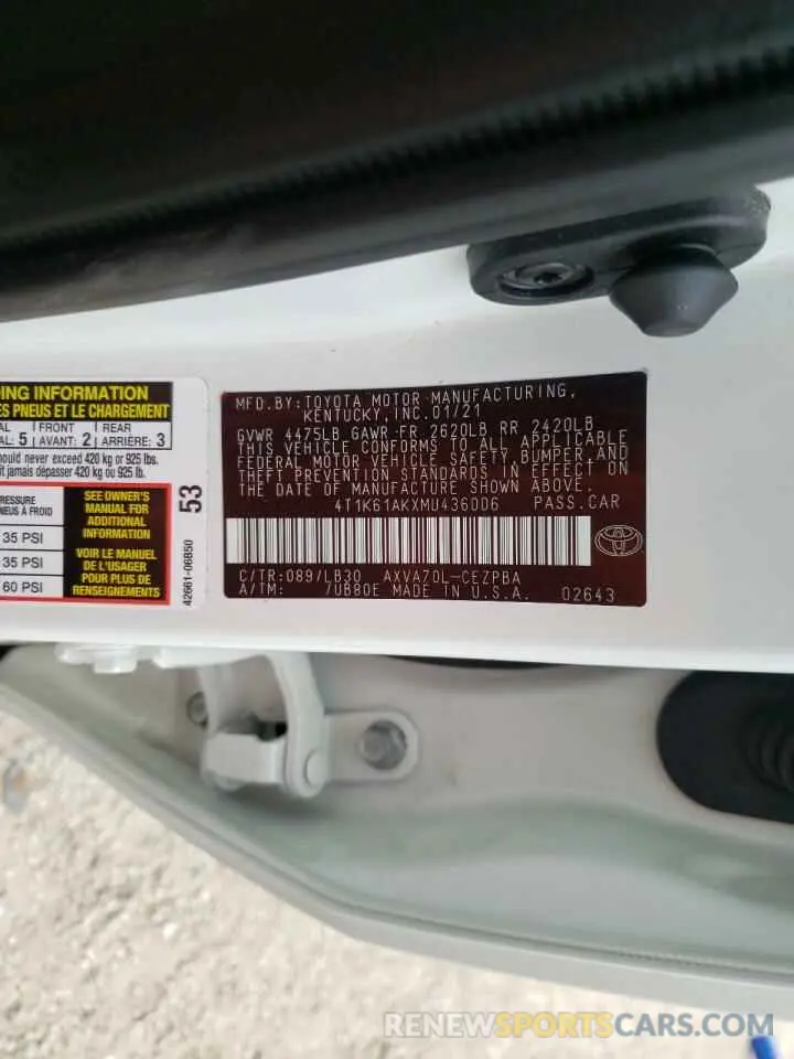 10 Photograph of a damaged car 4T1K61AKXMU436006 TOYOTA CAMRY 2021