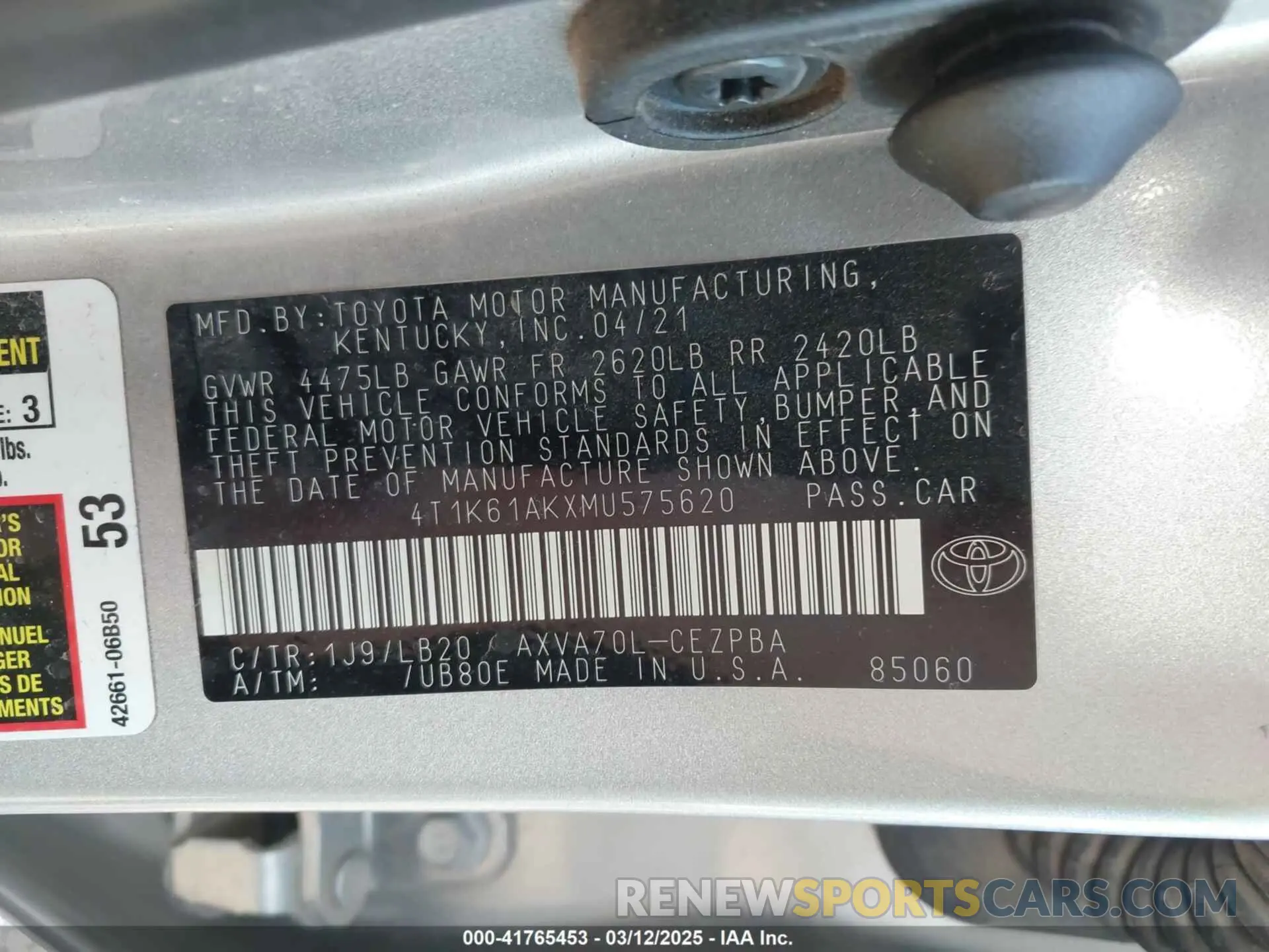 9 Photograph of a damaged car 4T1K61AKXMU575620 TOYOTA CAMRY 2021