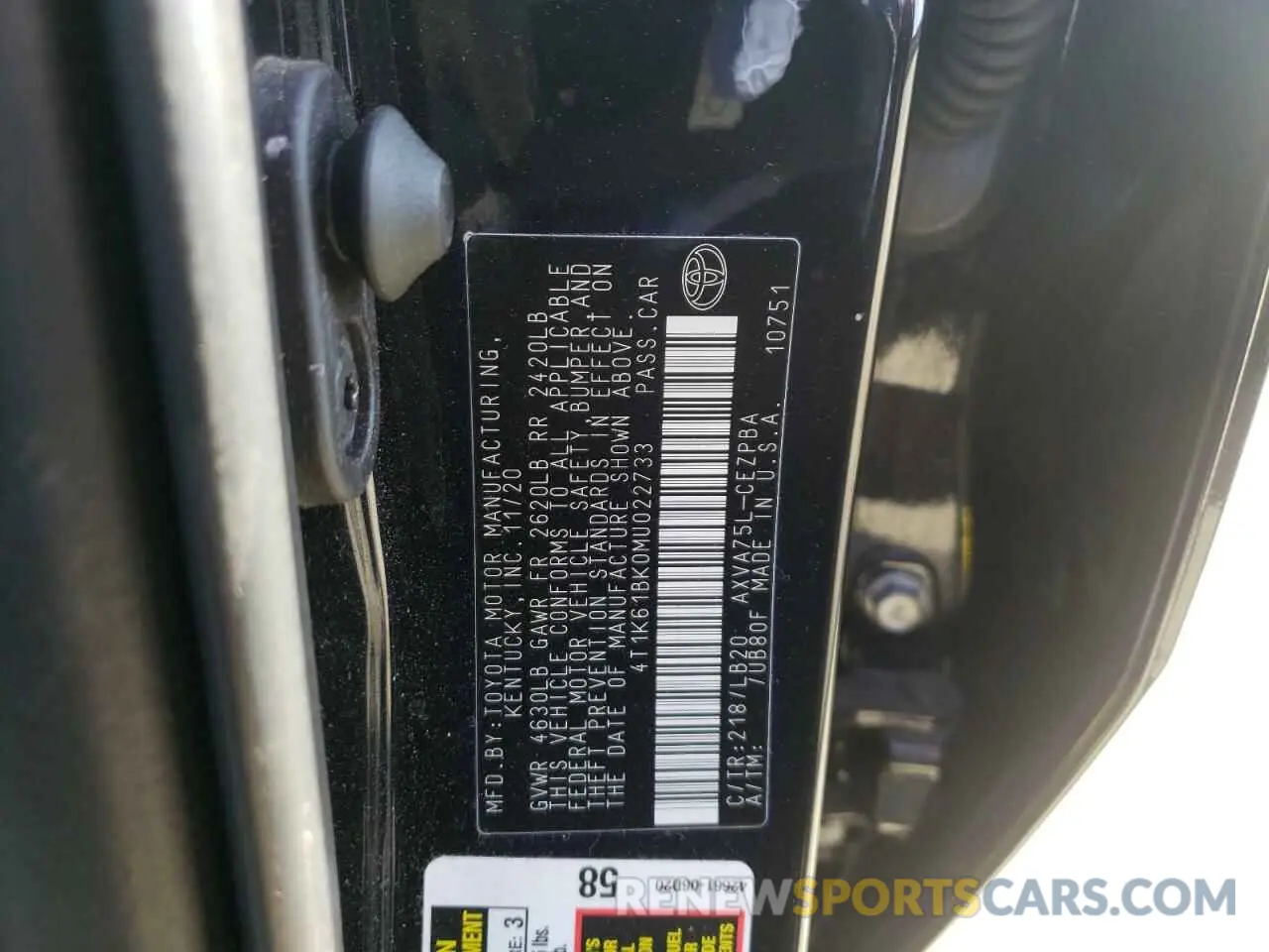 10 Photograph of a damaged car 4T1K61BK0MU022733 TOYOTA CAMRY 2021
