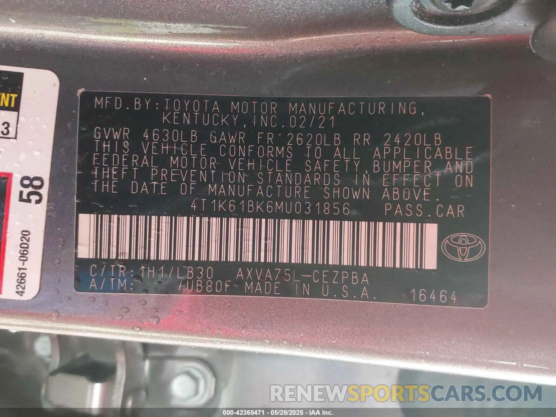 9 Photograph of a damaged car 4T1K61BK6MU031856 TOYOTA CAMRY 2021