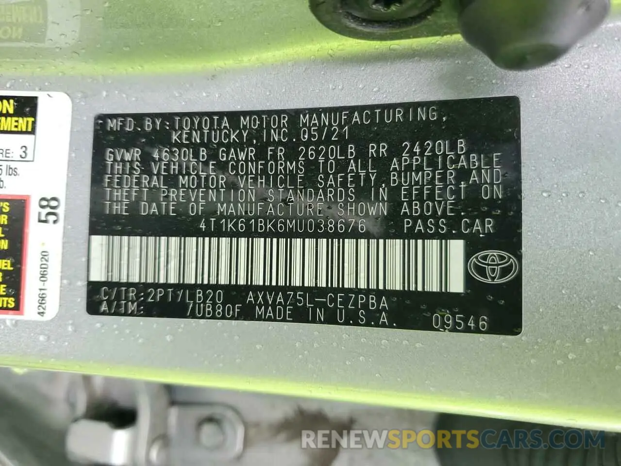 12 Фотография поврежденного автомобиля 4T1K61BK6MU038676 TOYOTA CAMRY 2021