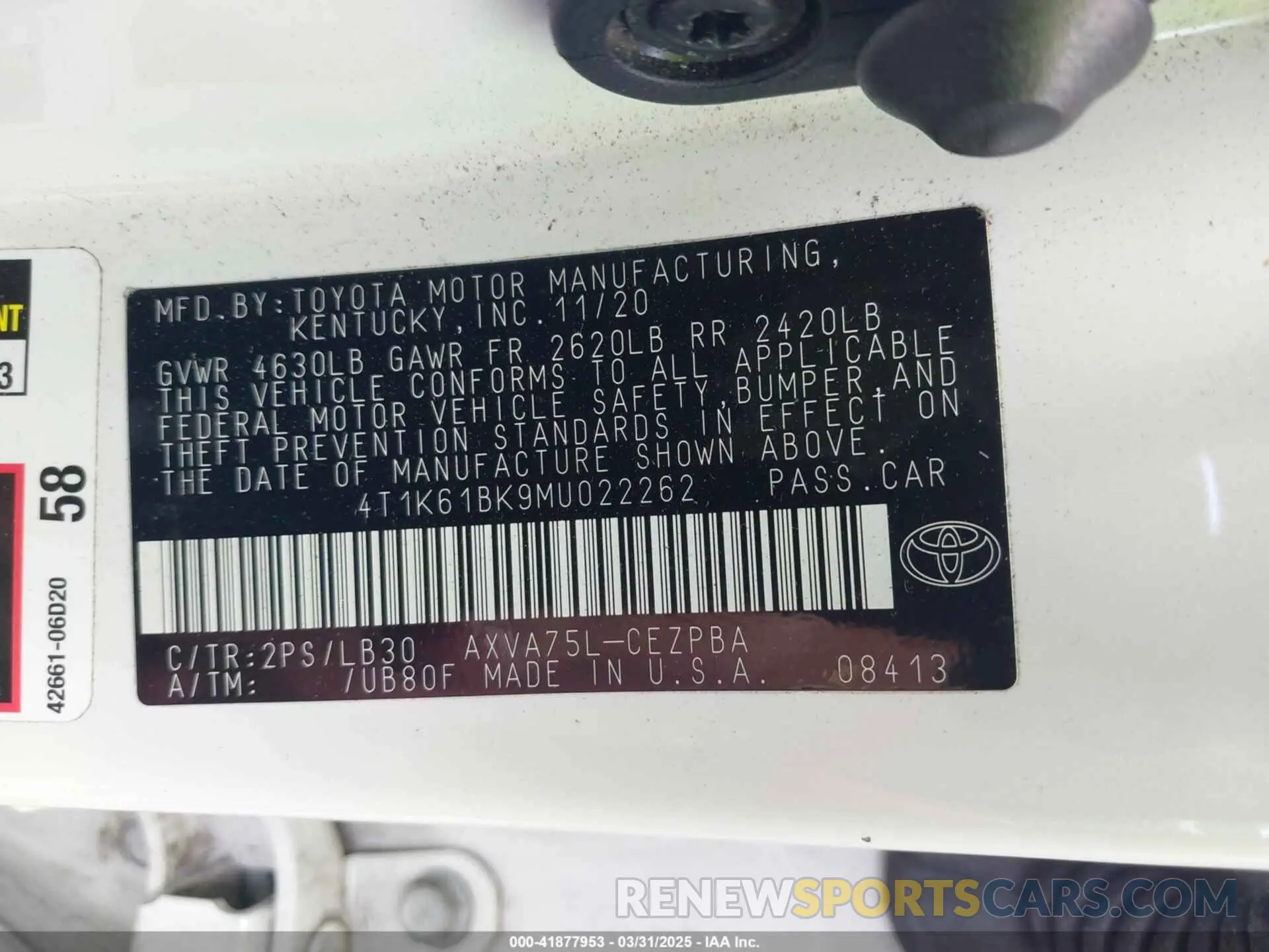 9 Photograph of a damaged car 4T1K61BK9MU022262 TOYOTA CAMRY 2021