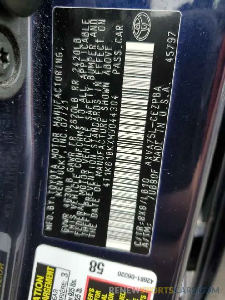 13 Photograph of a damaged car 4T1K61BKXMU044304 TOYOTA CAMRY 2021