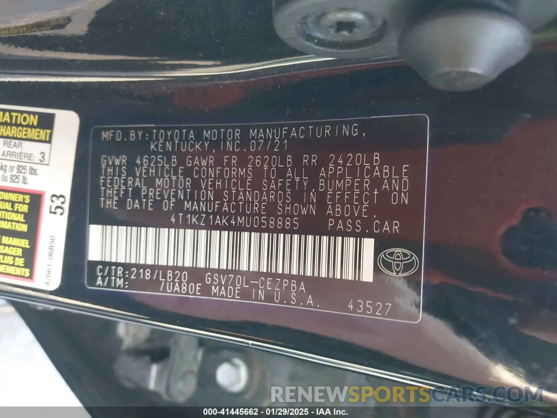 9 Фотография поврежденного автомобиля 4T1KZ1AK4MU058885 TOYOTA CAMRY 2021