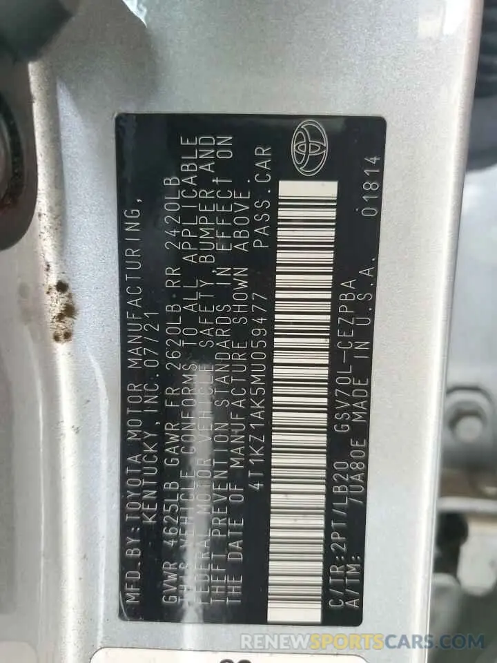 12 Фотография поврежденного автомобиля 4T1KZ1AK5MU059477 TOYOTA CAMRY 2021