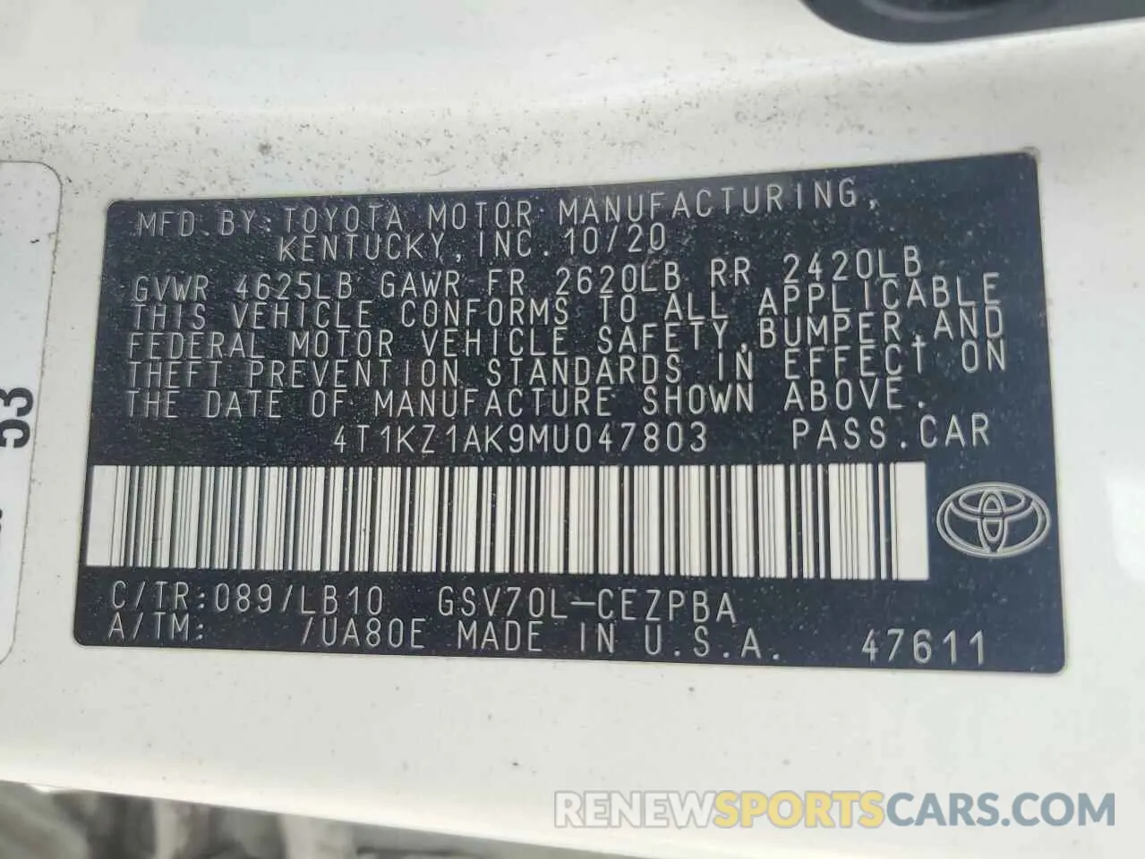 13 Photograph of a damaged car 4T1KZ1AK9MU047803 TOYOTA CAMRY 2021