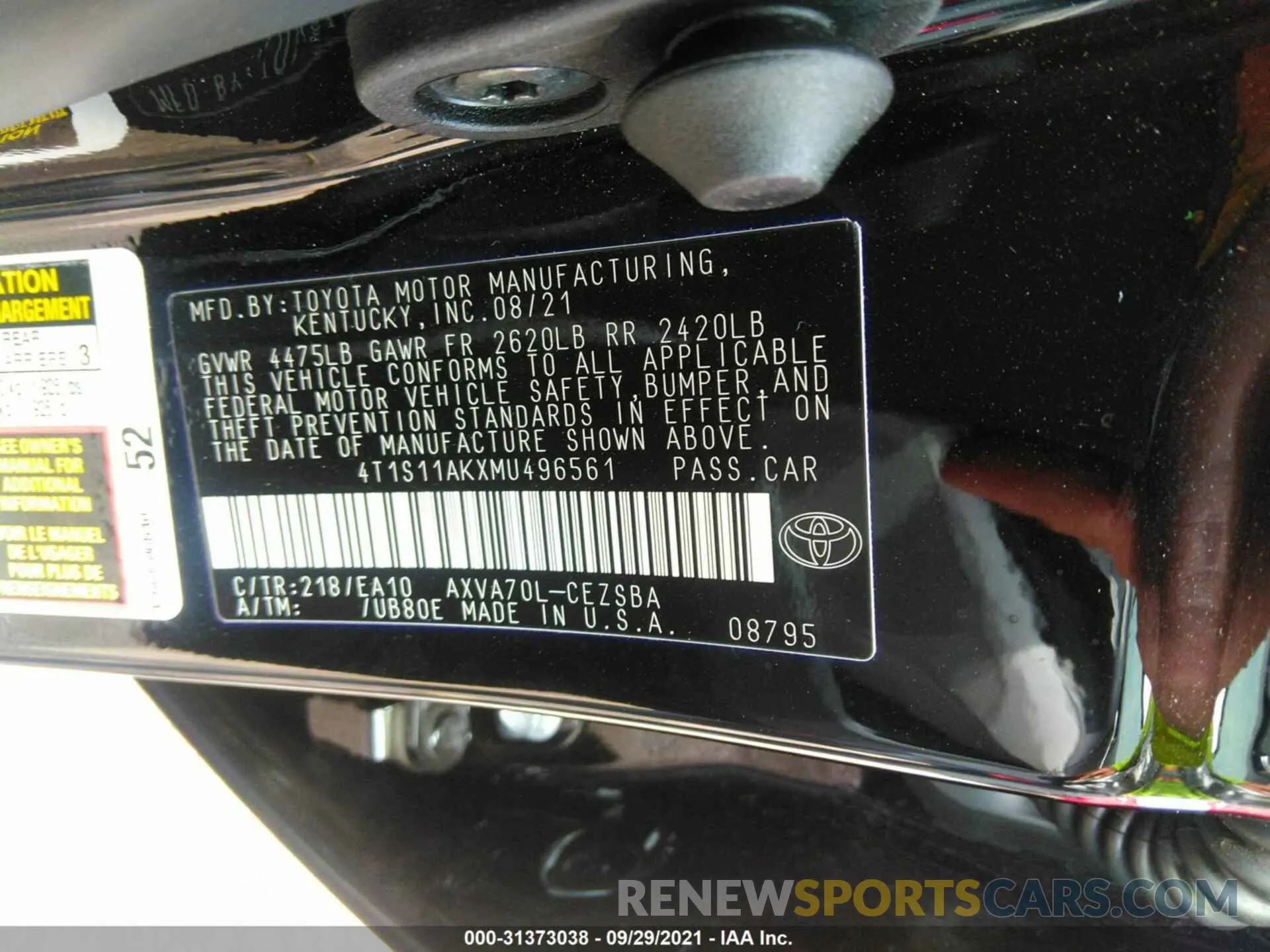 9 Photograph of a damaged car 4T1S11AKXMU496561 TOYOTA CAMRY 2021