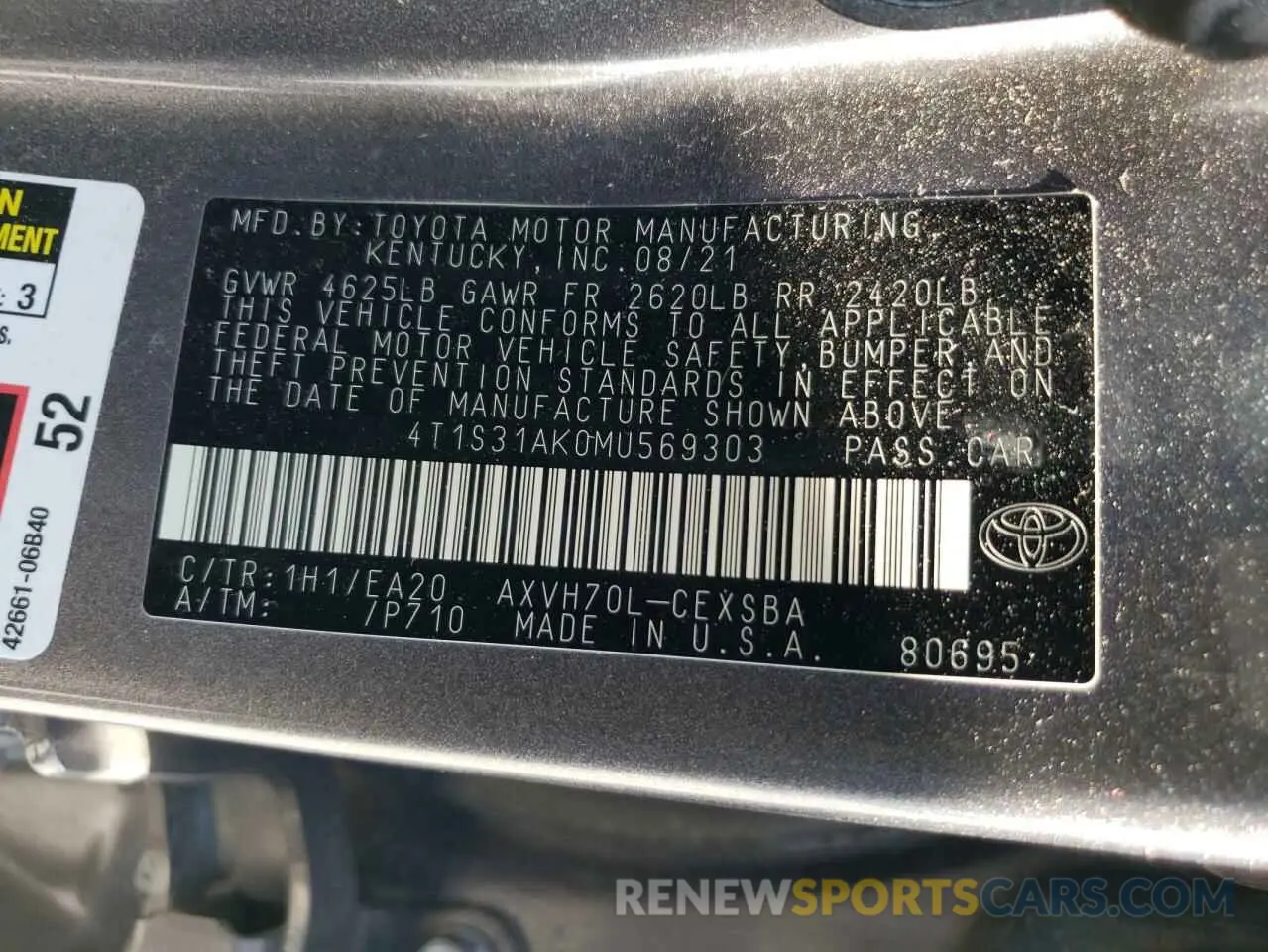 12 Photograph of a damaged car 4T1S31AK0MU569303 TOYOTA CAMRY 2021