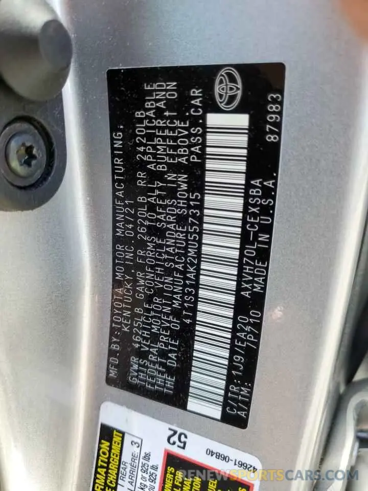 10 Фотография поврежденного автомобиля 4T1S31AK2MU557315 TOYOTA CAMRY 2021