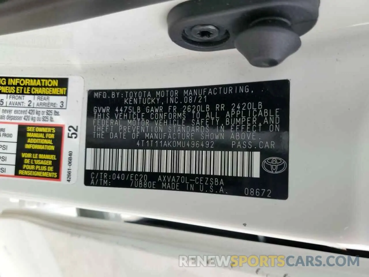 13 Фотография поврежденного автомобиля 4T1T11AK0MU496492 TOYOTA CAMRY 2021
