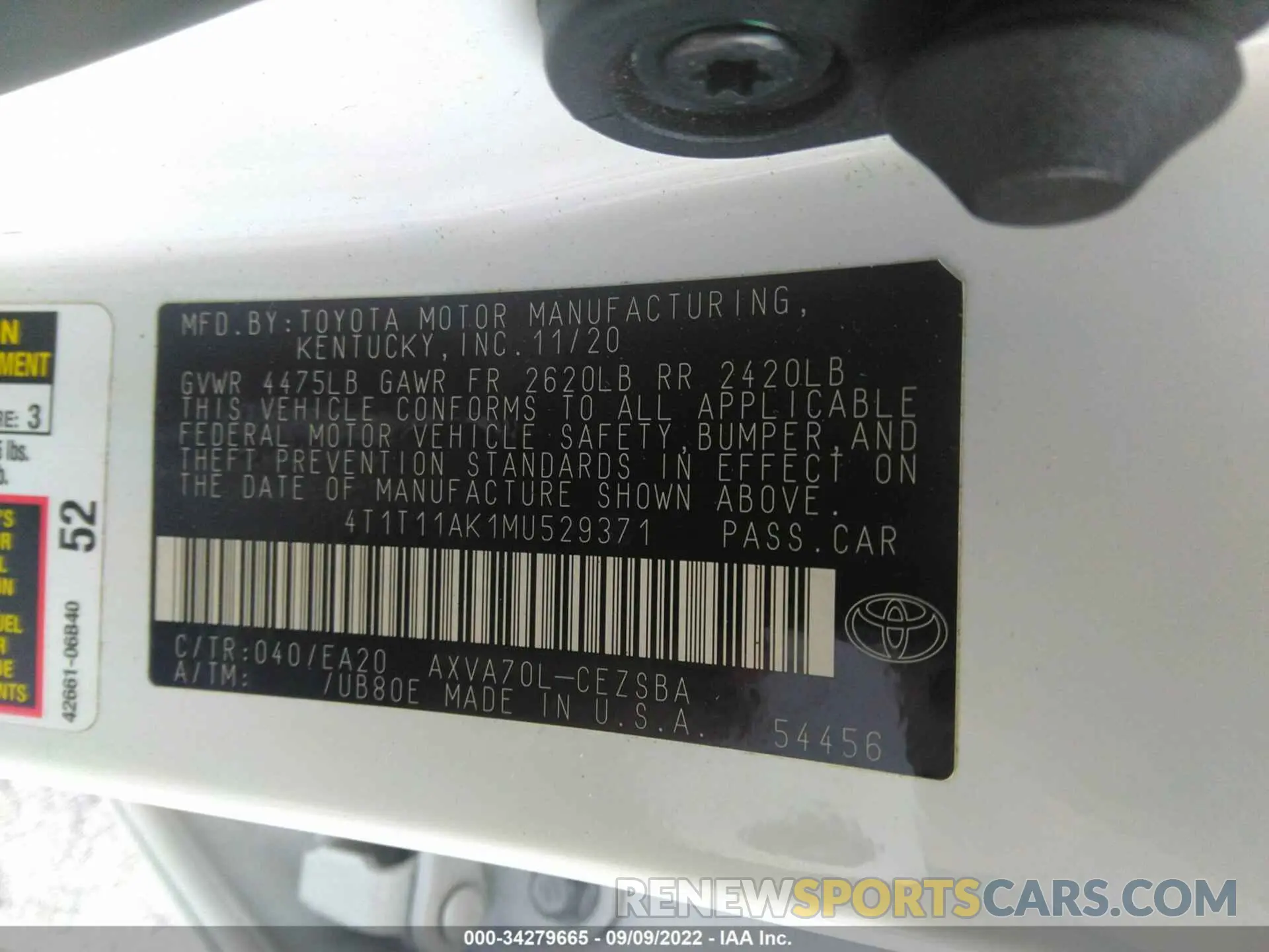 9 Фотография поврежденного автомобиля 4T1T11AK1MU529371 TOYOTA CAMRY 2021