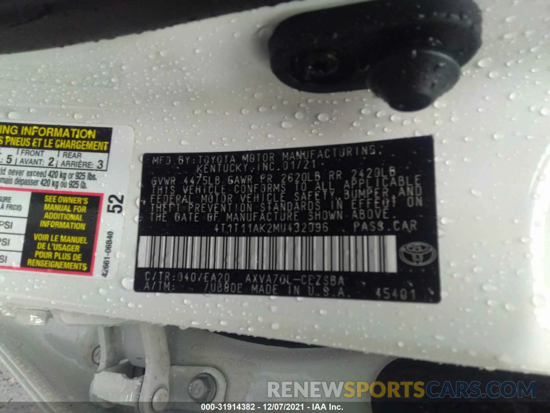 9 Photograph of a damaged car 4T1T11AK2MU432096 TOYOTA CAMRY 2021