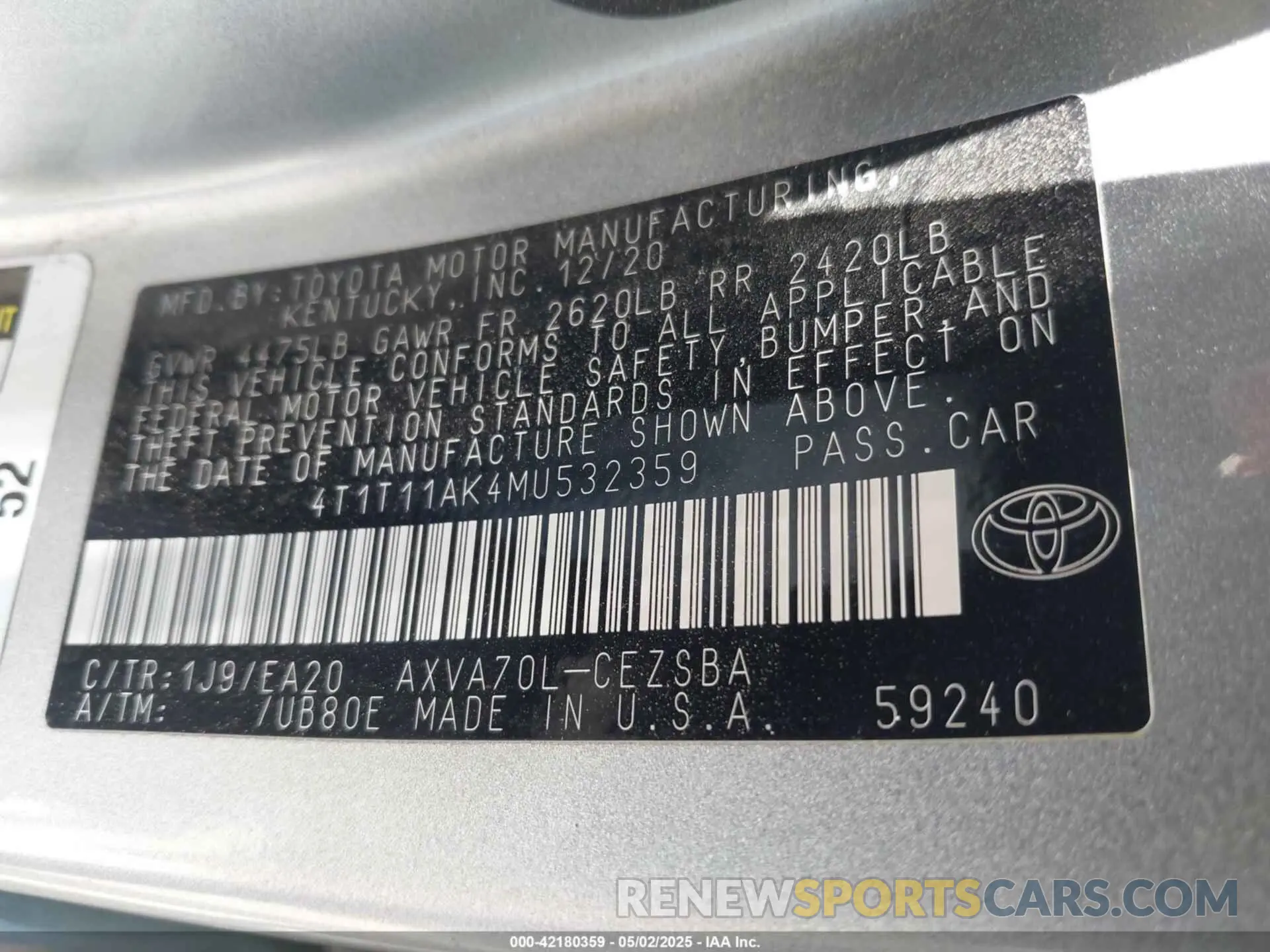 9 Photograph of a damaged car 4T1T11AK4MU532359 TOYOTA CAMRY 2021