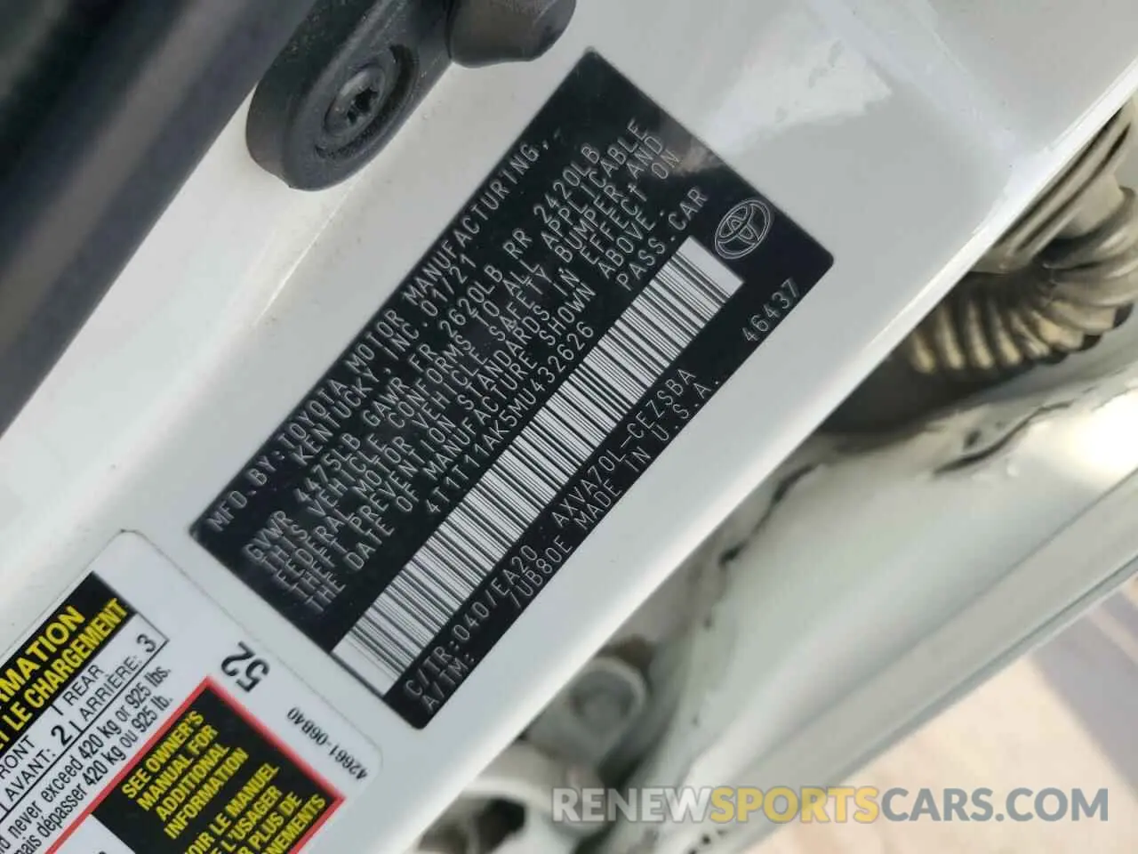 12 Фотография поврежденного автомобиля 4T1T11AK5MU432626 TOYOTA CAMRY 2021