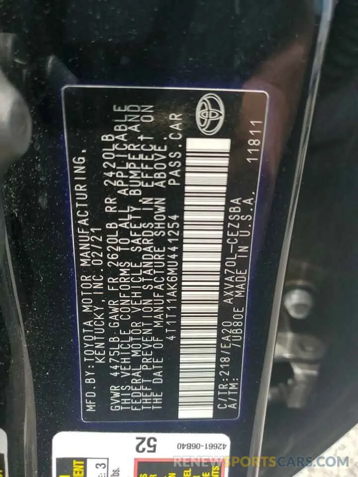 12 Photograph of a damaged car 4T1T11AK6MU441254 TOYOTA CAMRY 2021