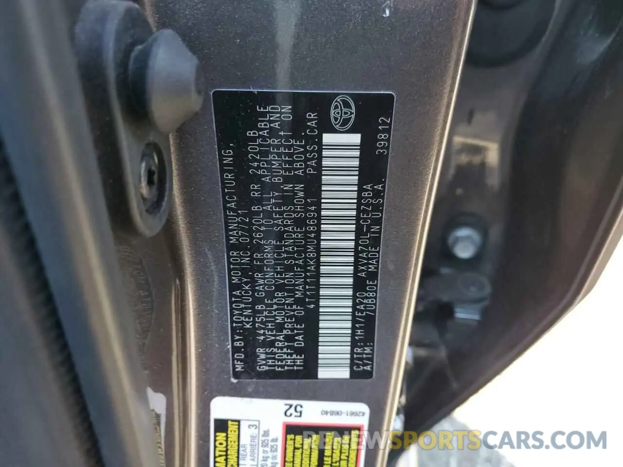 13 Фотография поврежденного автомобиля 4T1T11AK8MU486941 TOYOTA CAMRY 2021