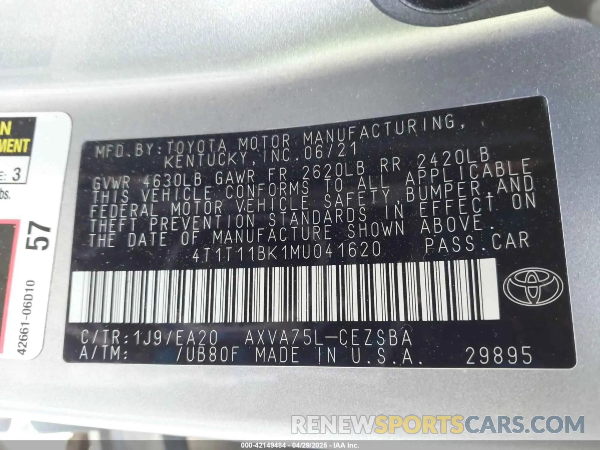 9 Photograph of a damaged car 4T1T11BK1MU041620 TOYOTA CAMRY 2021