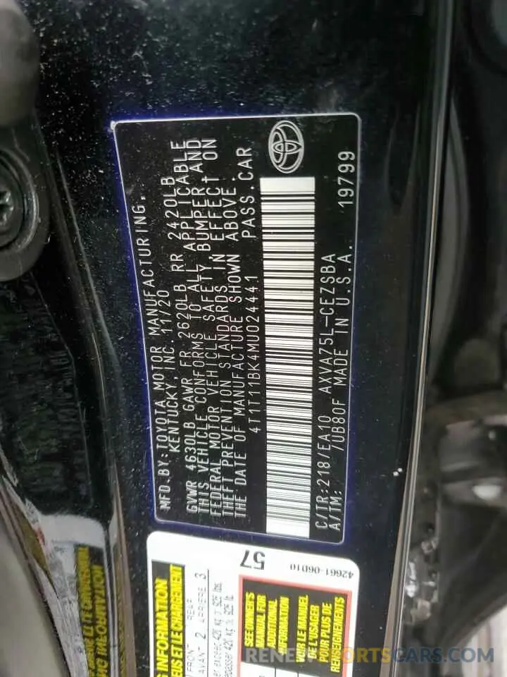 13 Фотография поврежденного автомобиля 4T1T11BK4MU024441 TOYOTA CAMRY 2021