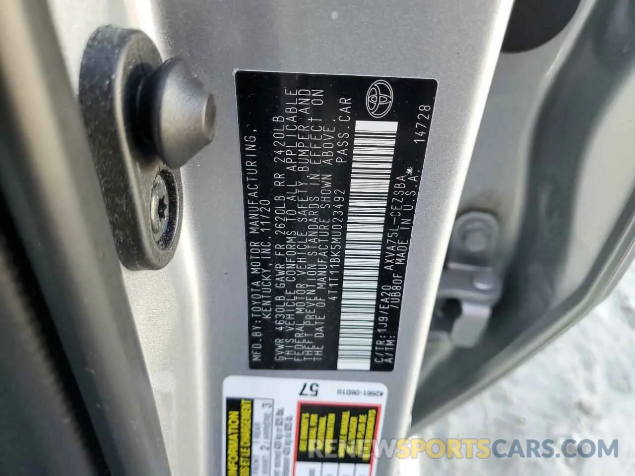 12 Фотография поврежденного автомобиля 4T1T11BK5MU023492 TOYOTA CAMRY 2021