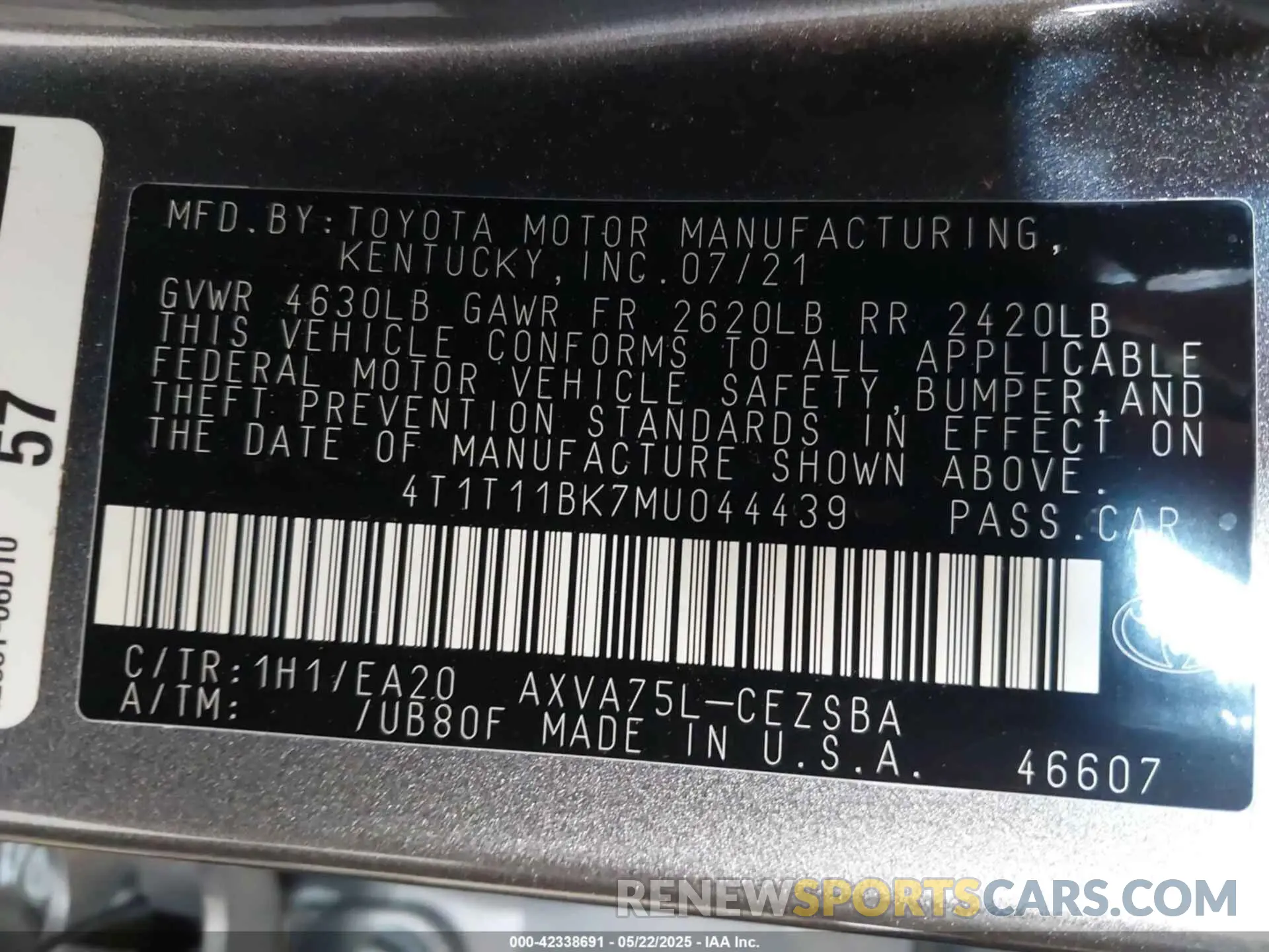 9 Photograph of a damaged car 4T1T11BK7MU044439 TOYOTA CAMRY 2021
