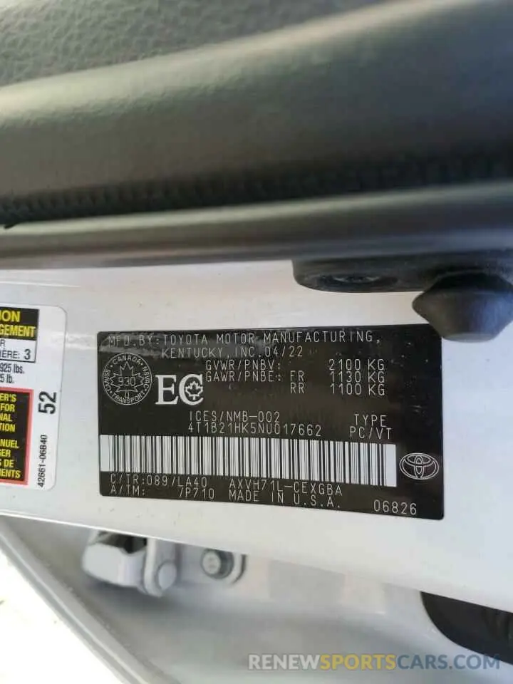 12 Фотография поврежденного автомобиля 4T1B21HK5NU017662 TOYOTA CAMRY 2022