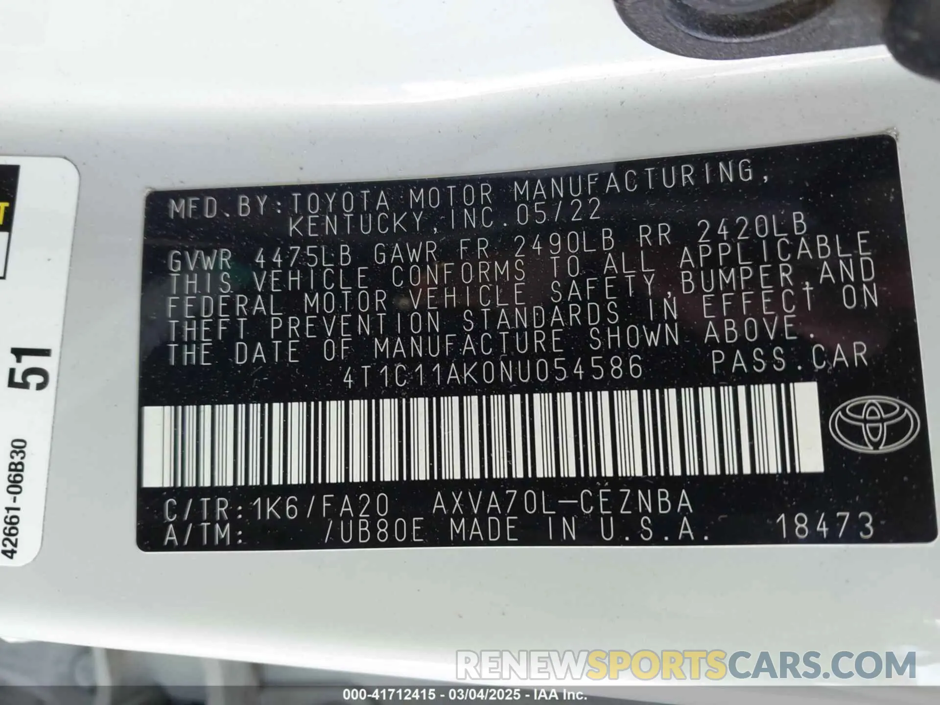 9 Фотография поврежденного автомобиля 4T1C11AK0NU054586 TOYOTA CAMRY 2022