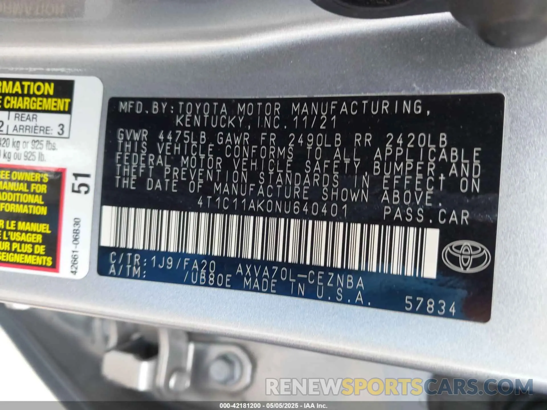 9 Фотография поврежденного автомобиля 4T1C11AK0NU640401 TOYOTA CAMRY 2022