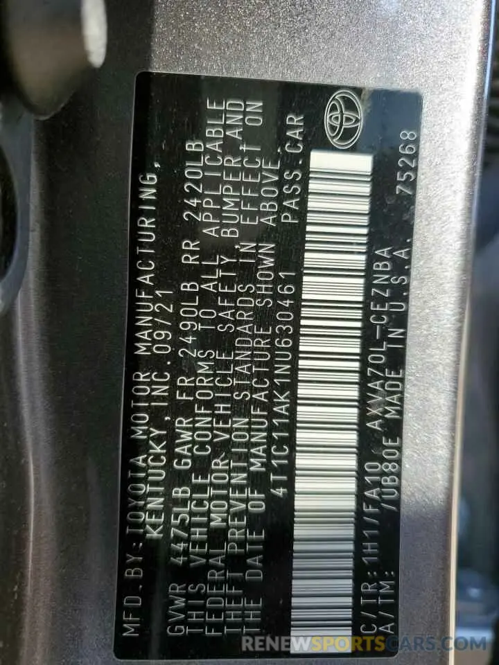 13 Photograph of a damaged car 4T1C11AK1NU630461 TOYOTA CAMRY 2022