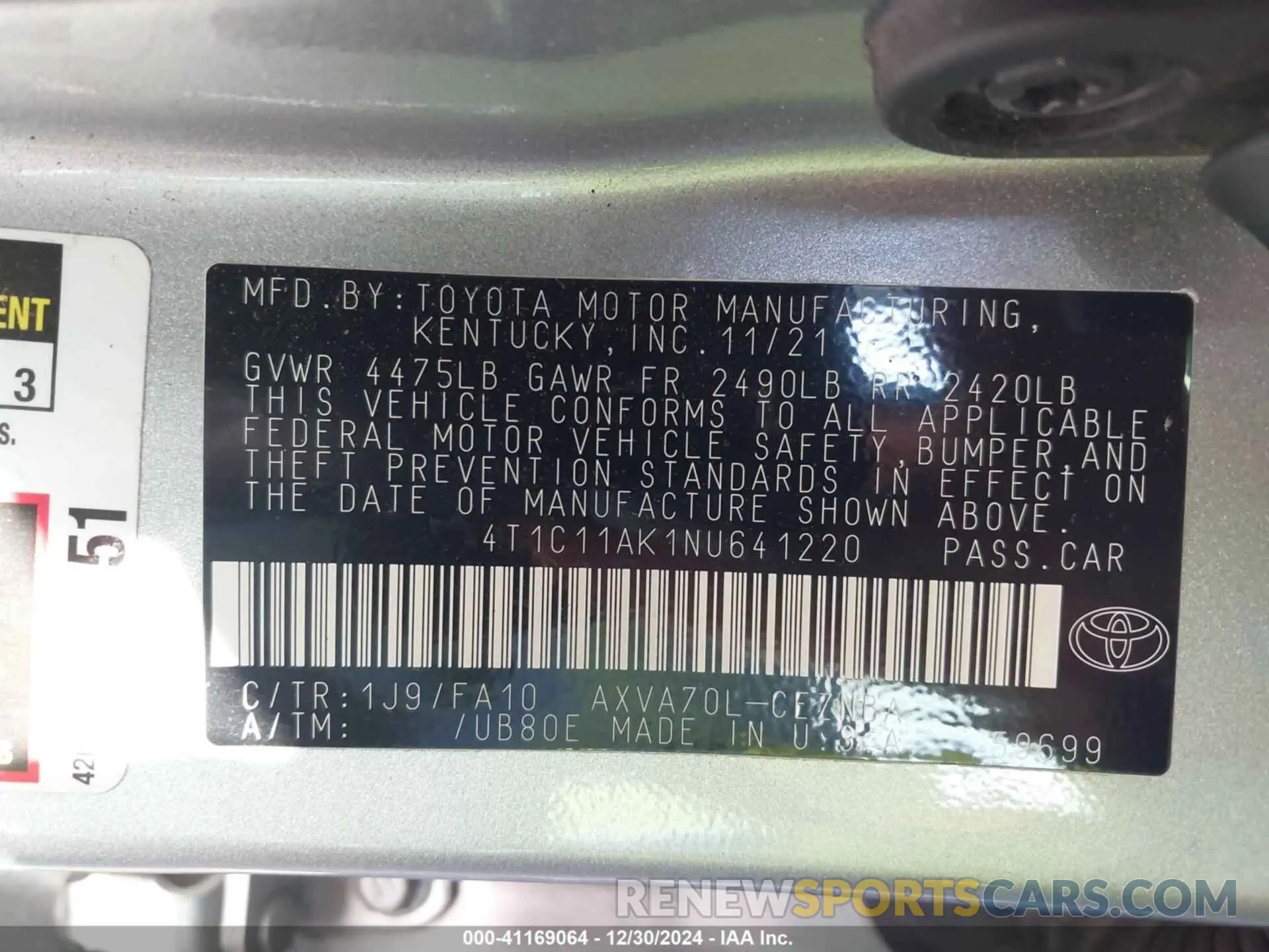 9 Фотография поврежденного автомобиля 4T1C11AK1NU641220 TOYOTA CAMRY 2022