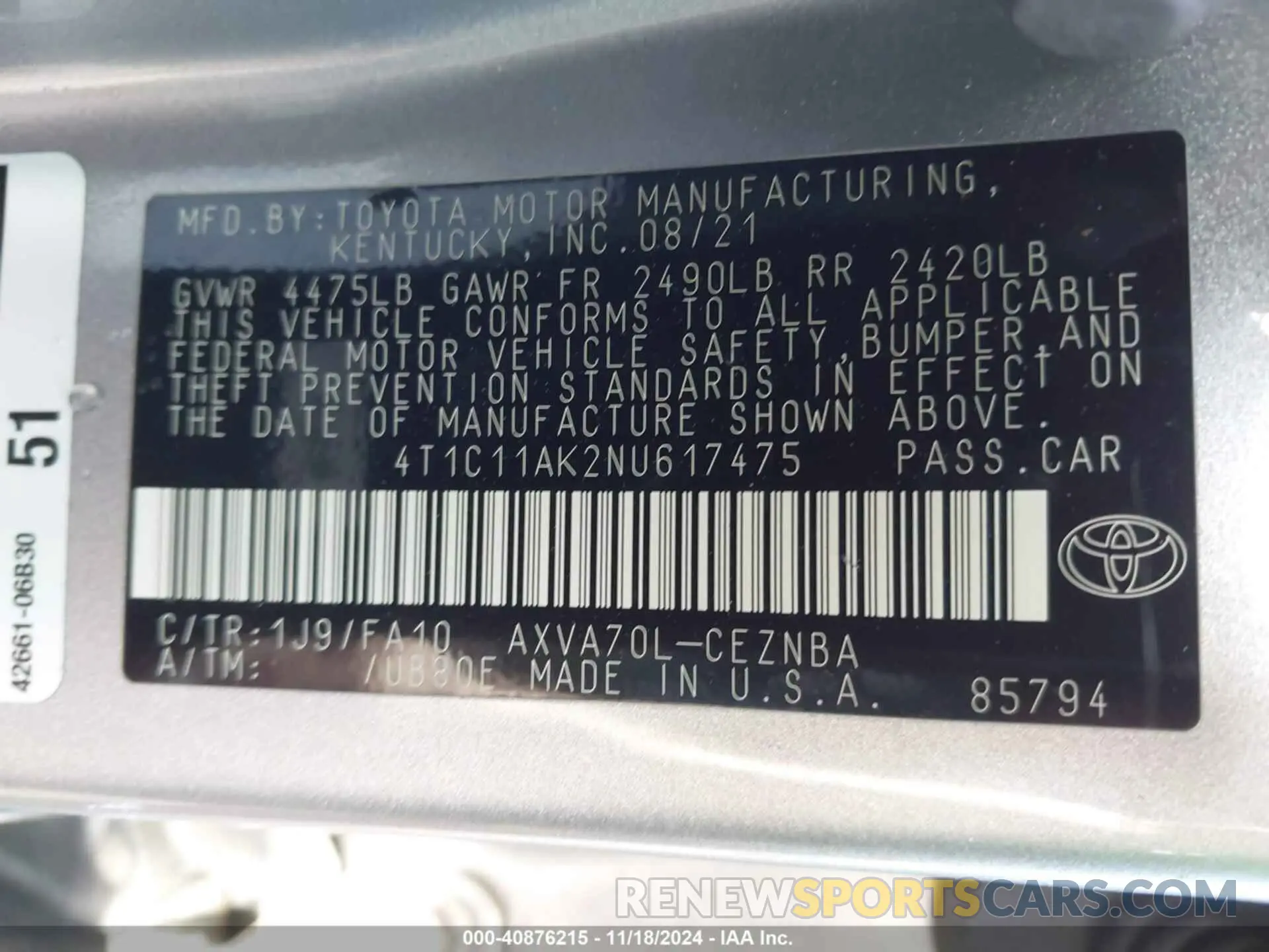 9 Photograph of a damaged car 4T1C11AK2NU617475 TOYOTA CAMRY 2022