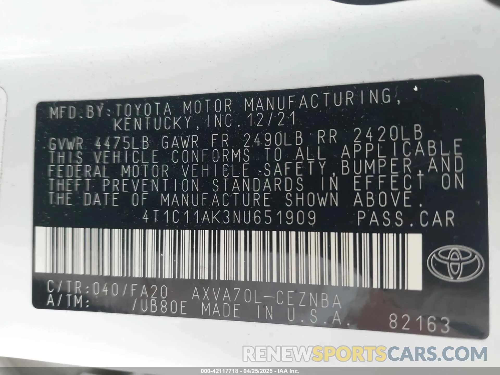9 Photograph of a damaged car 4T1C11AK3NU651909 TOYOTA CAMRY 2022