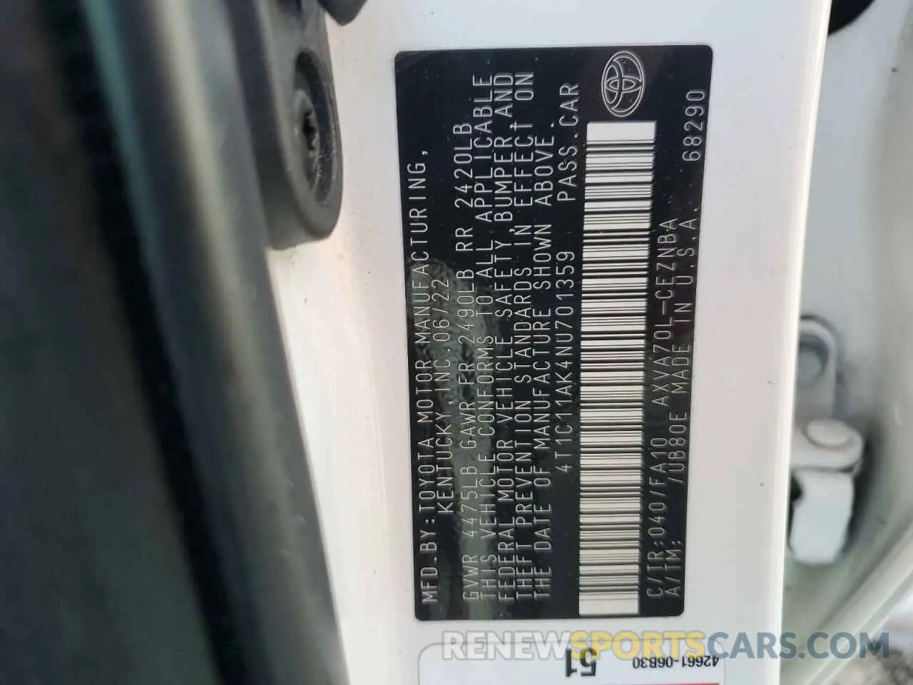 12 Photograph of a damaged car 4T1C11AK4NU701359 TOYOTA CAMRY 2022
