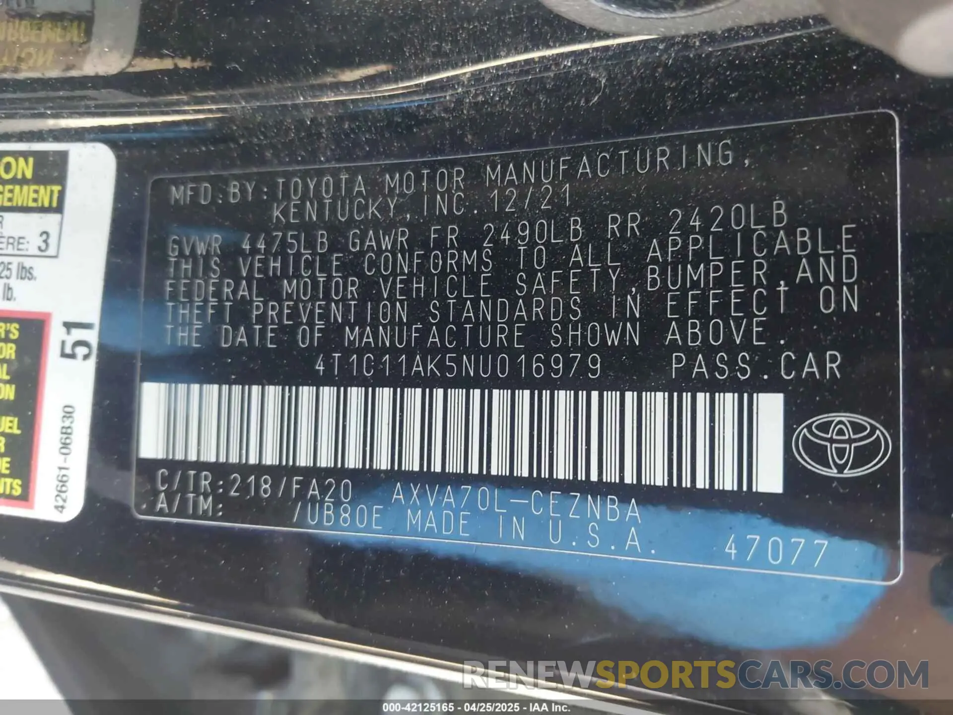 9 Photograph of a damaged car 4T1C11AK5NU016979 TOYOTA CAMRY 2022