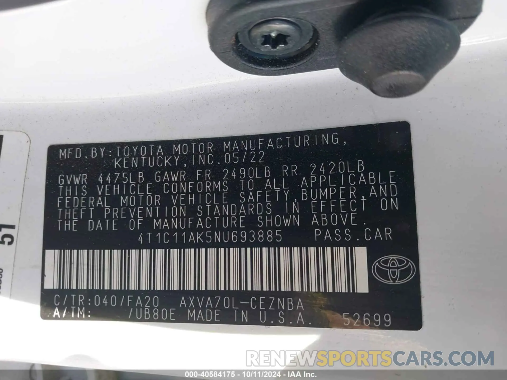 9 Photograph of a damaged car 4T1C11AK5NU693885 TOYOTA CAMRY 2022