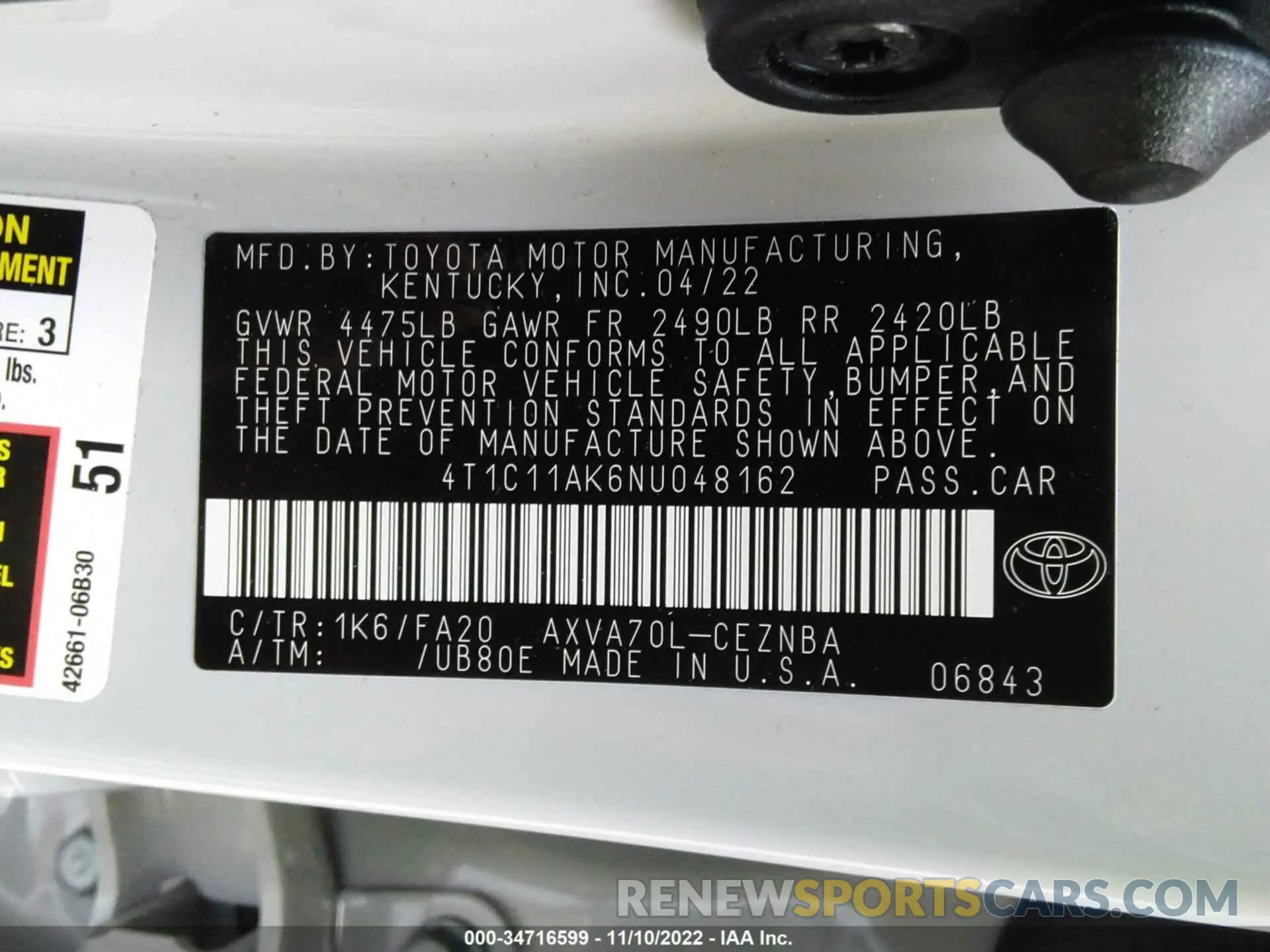 9 Фотография поврежденного автомобиля 4T1C11AK6NU048162 TOYOTA CAMRY 2022
