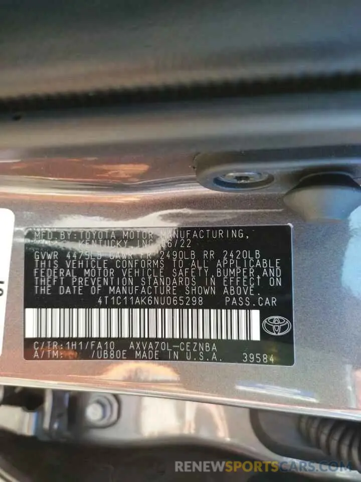 13 Photograph of a damaged car 4T1C11AK6NU065298 TOYOTA CAMRY 2022