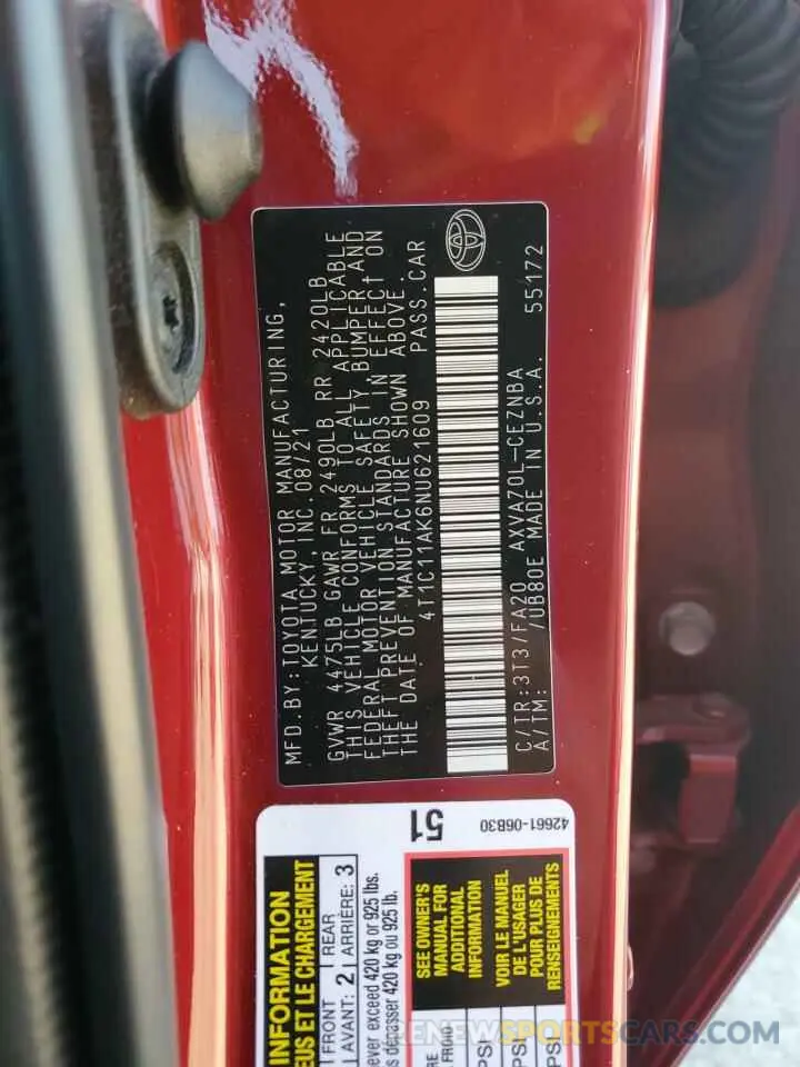 12 Фотография поврежденного автомобиля 4T1C11AK6NU621609 TOYOTA CAMRY 2022