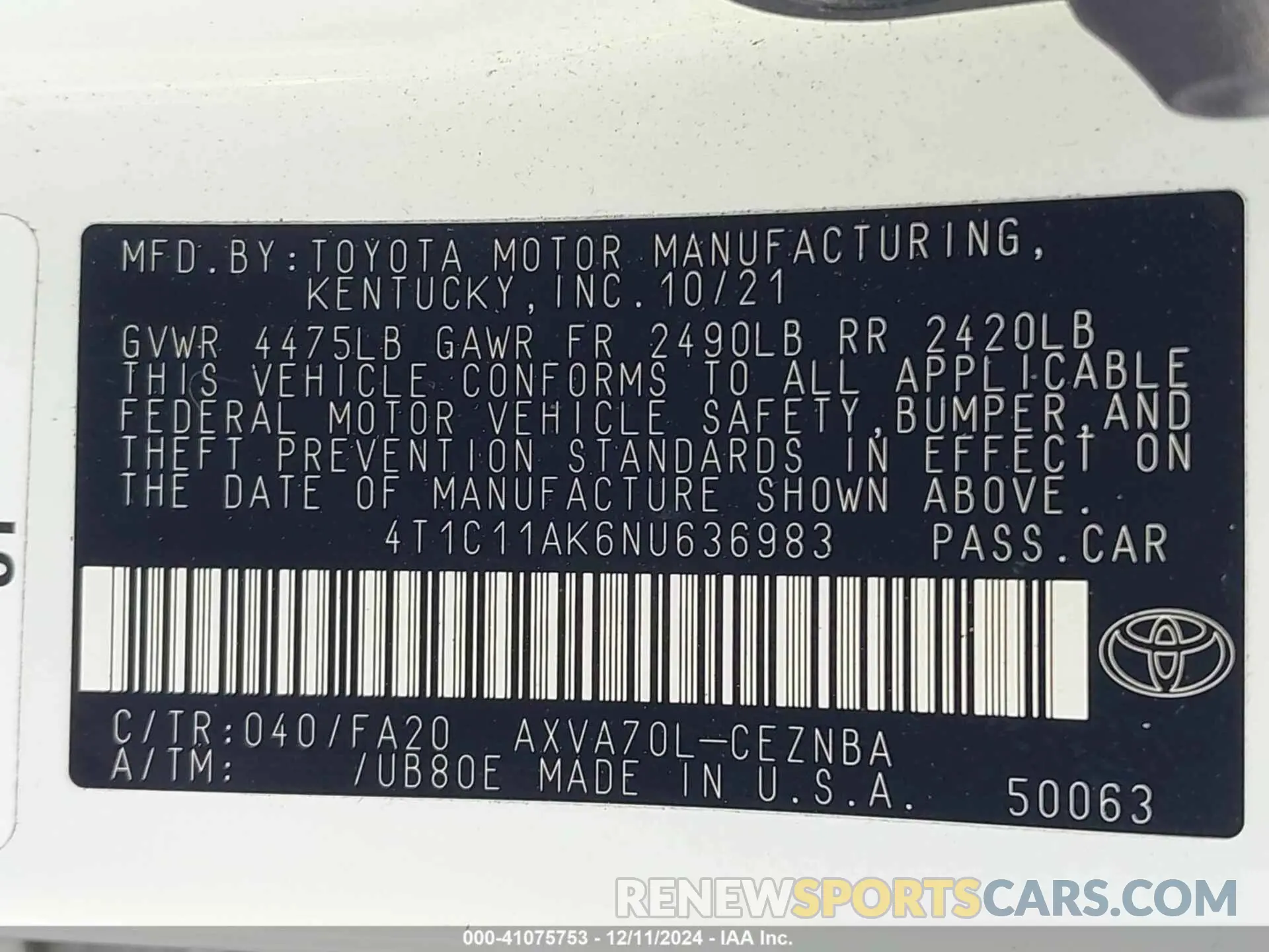 9 Photograph of a damaged car 4T1C11AK6NU636983 TOYOTA CAMRY 2022